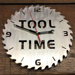 12&quot; TOOL TIME Circular Saw Blade CLOCK Real Steel! Metal Art Wall Decor - Handmade in America