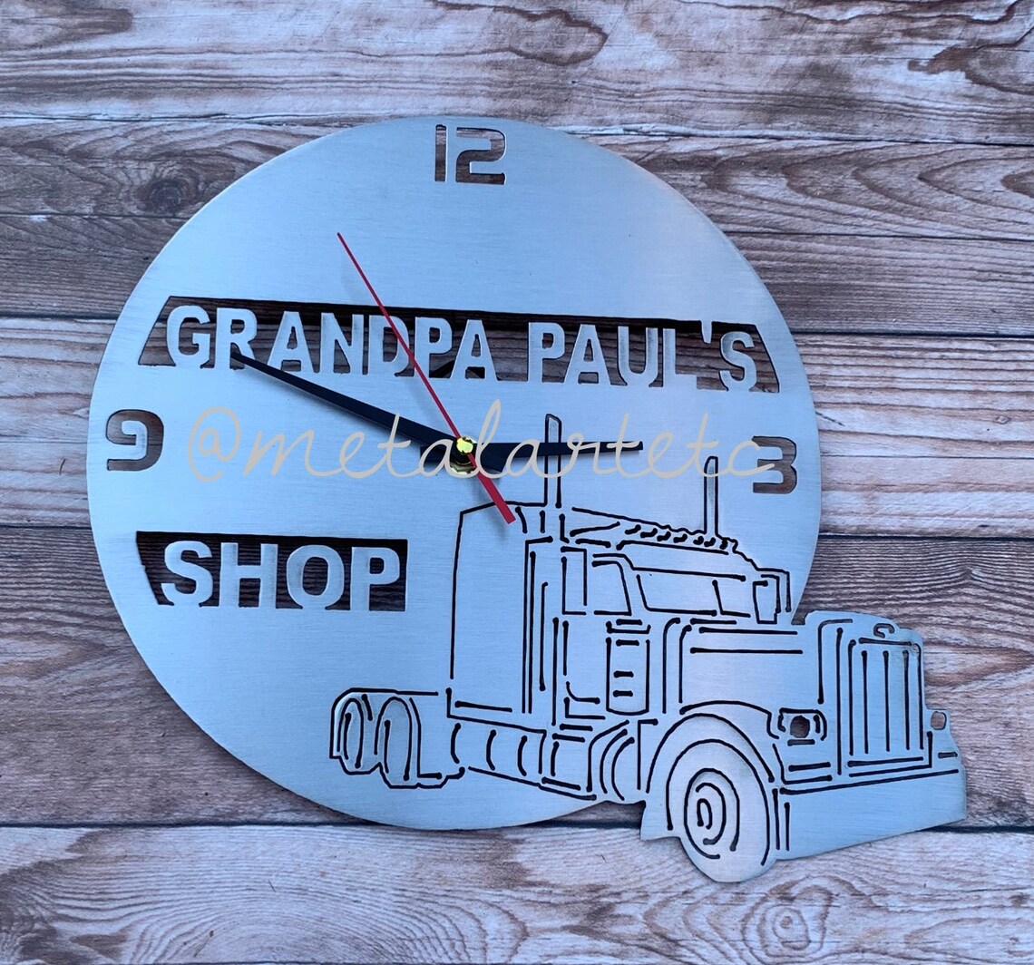 12 Big Rig Semitruck CLOCK W/your Text Real Metal Art Handmade in the