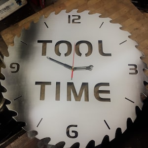 18&quot; TOOL TIME Circular Saw Blade Wall Clock Metal Art Decor - Handmade in the USA