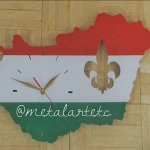 20&quot; Hungary Shaped fleur-de-lis scout flower Metal Art Clock Magyarország - Handmade in the USA