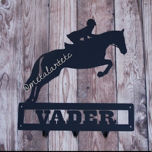 12&quot; Jumping Horse Stable Sign Plaque with Hooks Metal - Ready to Hang * Handmade in the USA