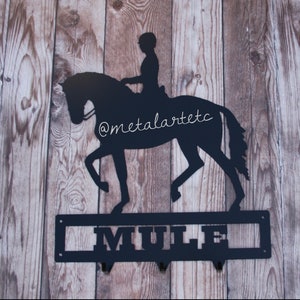 12&quot; Dressage Horse Stable Sign Plaque with Hooks Metal - Ready to Hang * Handmade in the USA