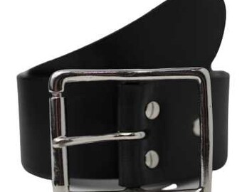 Cinturón de cuero de 2 pulgadas con rodillo rectangular plateado