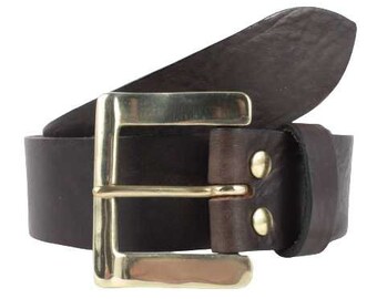 Cinturón vaquero de cuero marrón oscuro de 1,5 pulgadas de ancho