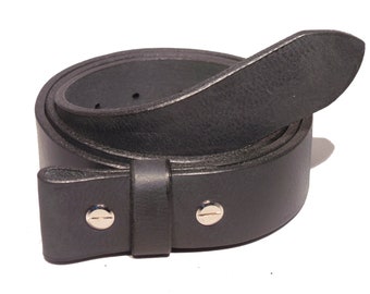 1.75 Inch (45mm) Wide Black Leather Belt Strap with Chicago Screws