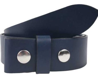 Correa de cinturón de cuero sin hebilla azul de 1,25 pulgadas (32 mm)