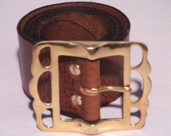 Brass Pirate Buckle on Full Grain Leather Belt Strap Quality Items