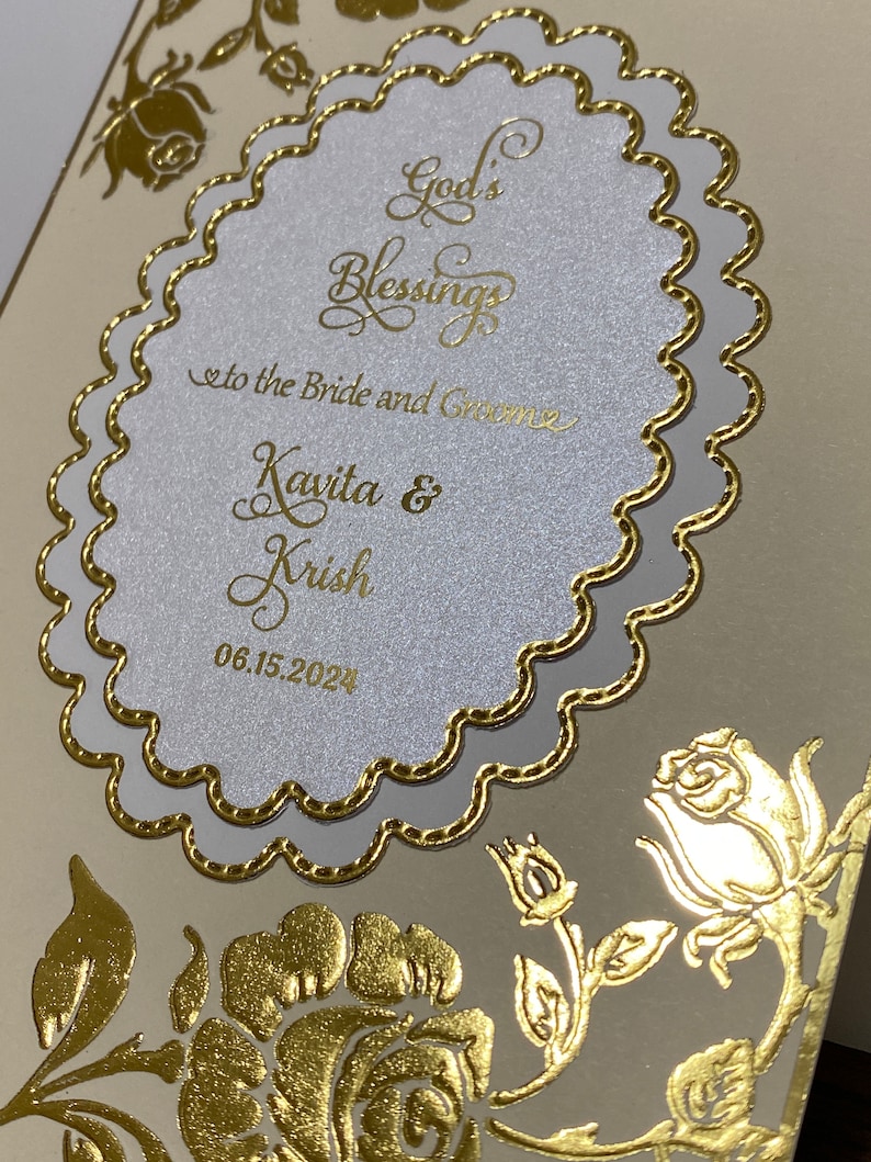 Elegant Embossed Luxury Wedding Card, Embossed Gold Rose Card ...