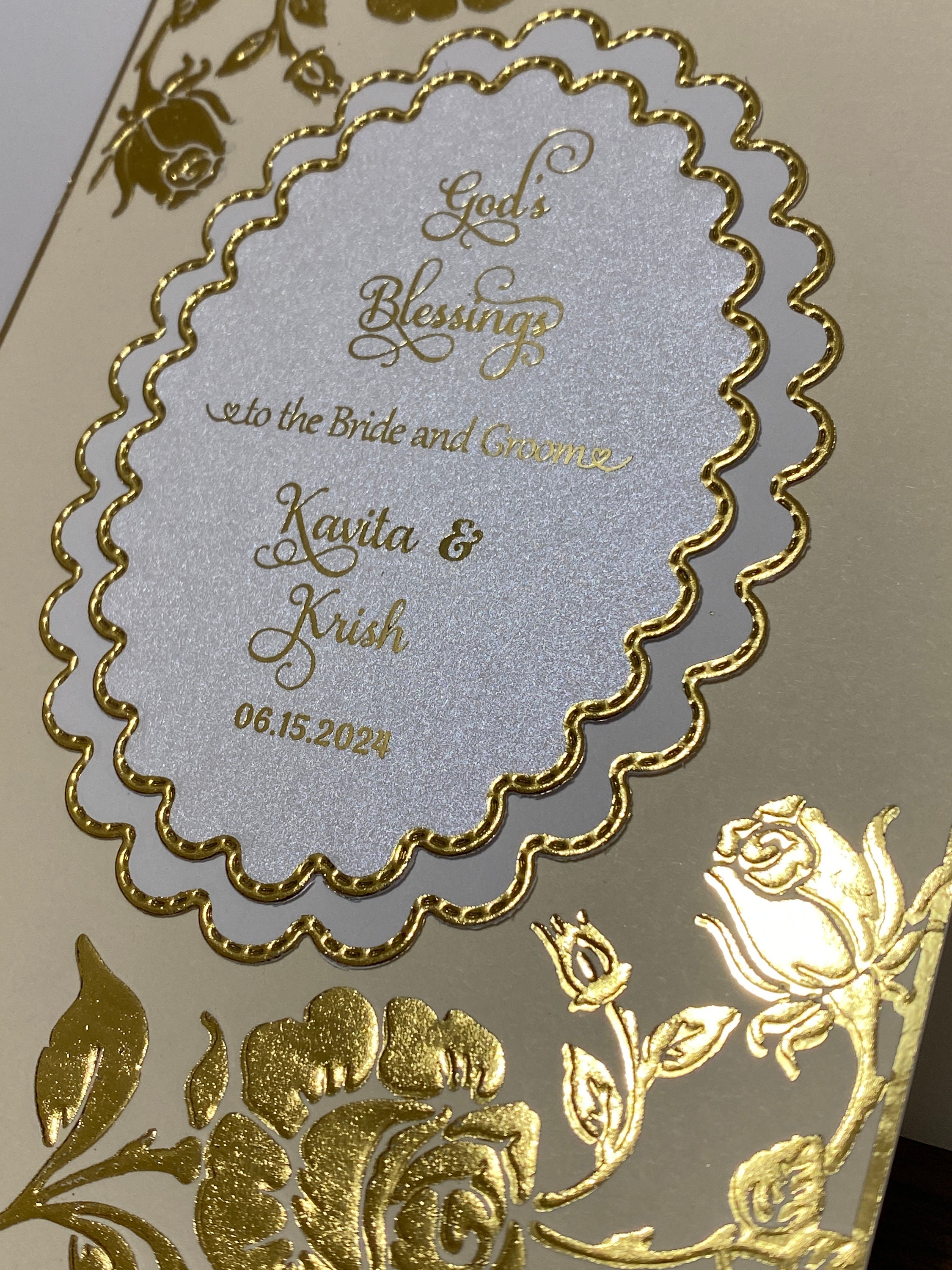Elegant Embossed Luxury Wedding Card, Embossed Gold Rose Card ...