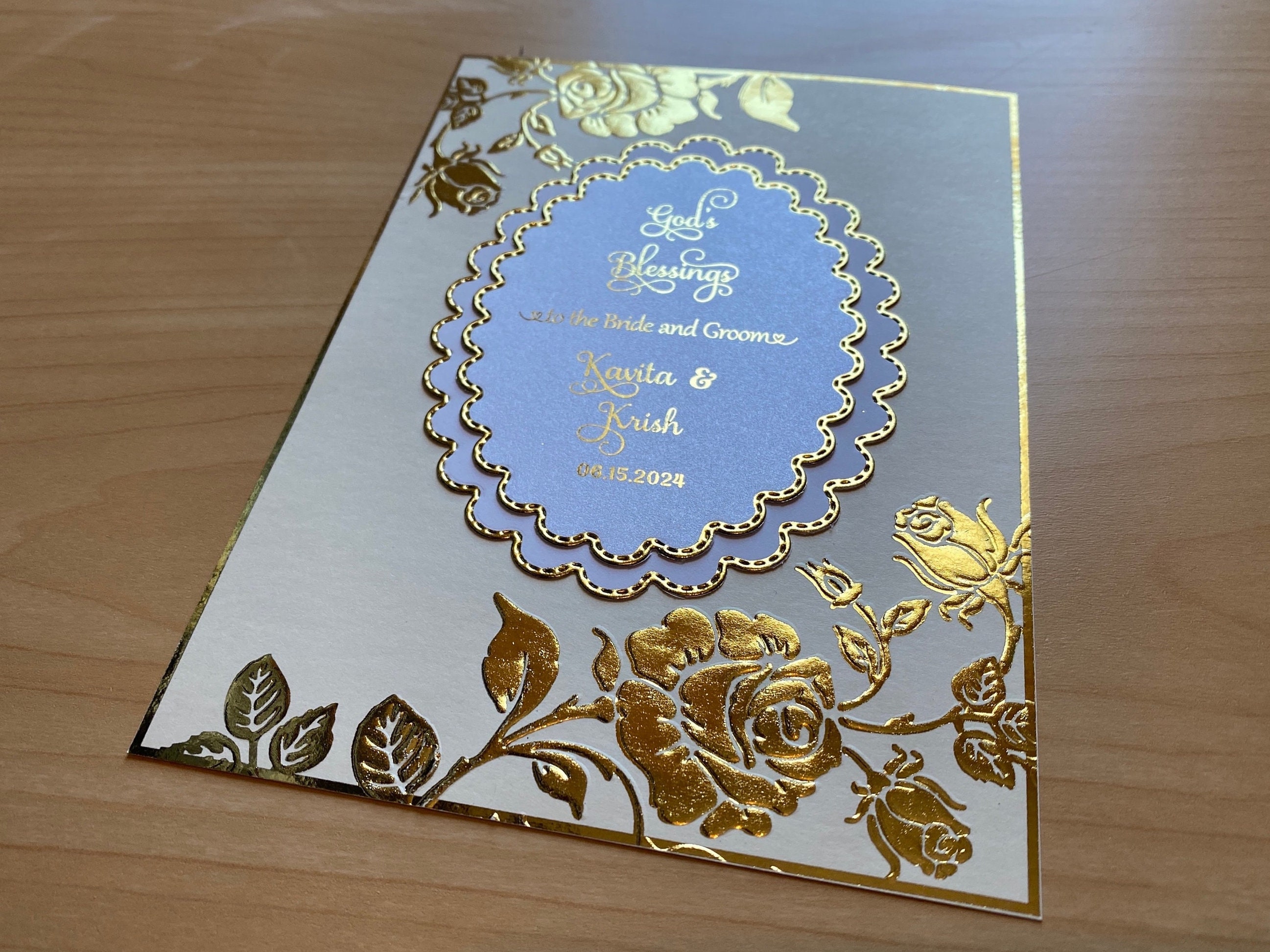 Elegant Embossed Luxury Wedding Card, Embossed Gold Rose Card ...