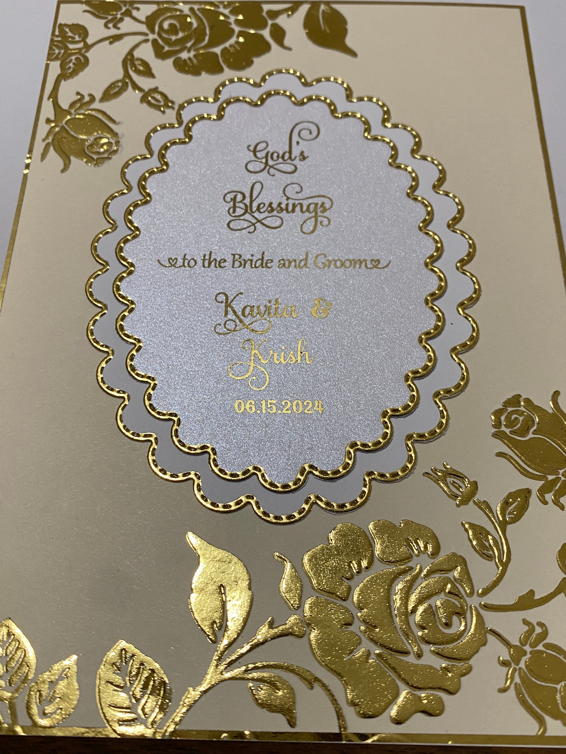 Elegant Embossed Luxury Wedding Card, Embossed Gold Rose Card ...
