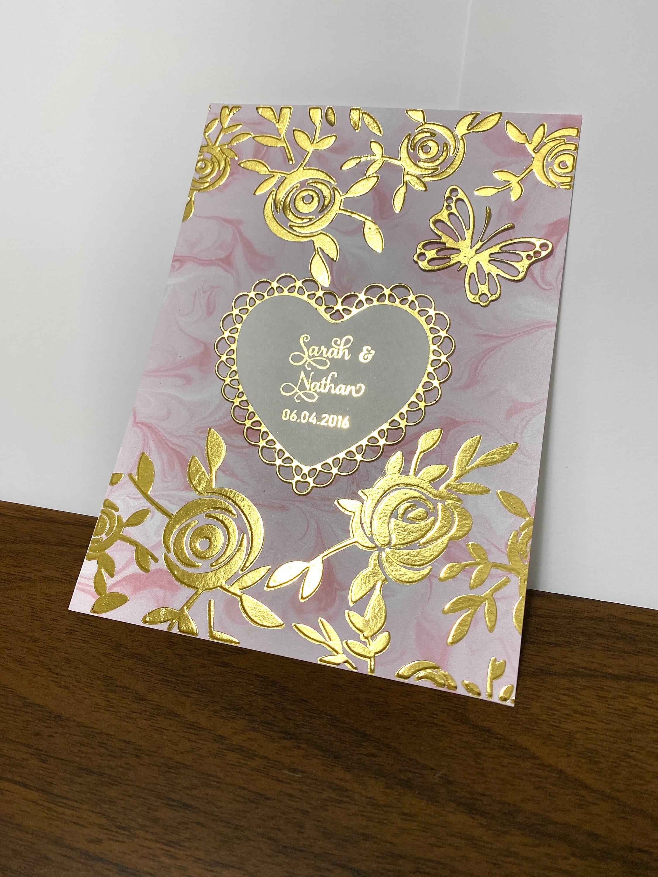 Personalized Elegant Luxury Wedding Card, Gold Embossed Rose Card ...