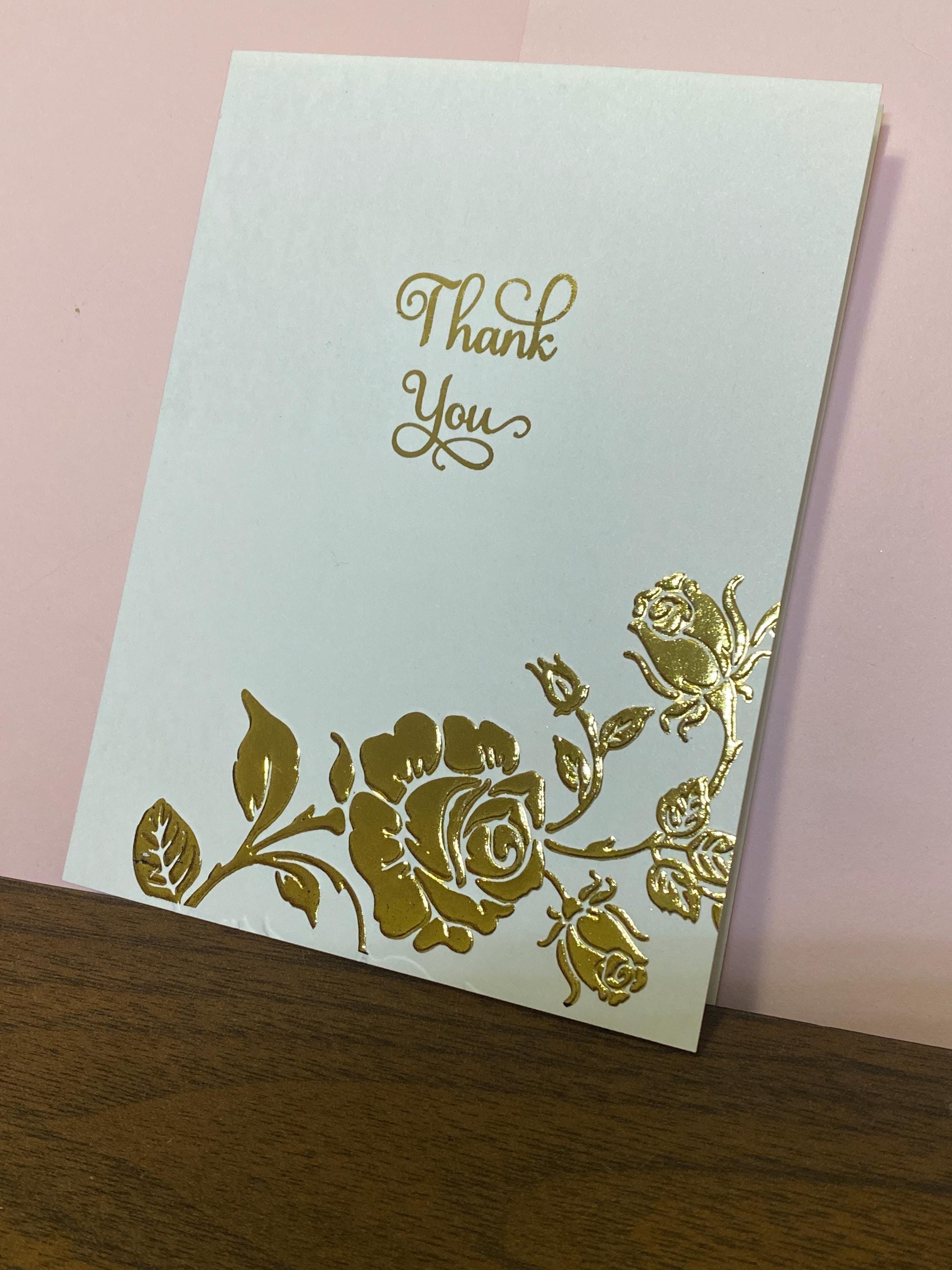 Elegant Embossed Luxury Thank You Card (pack of 5), Gold Embossed Rose ...