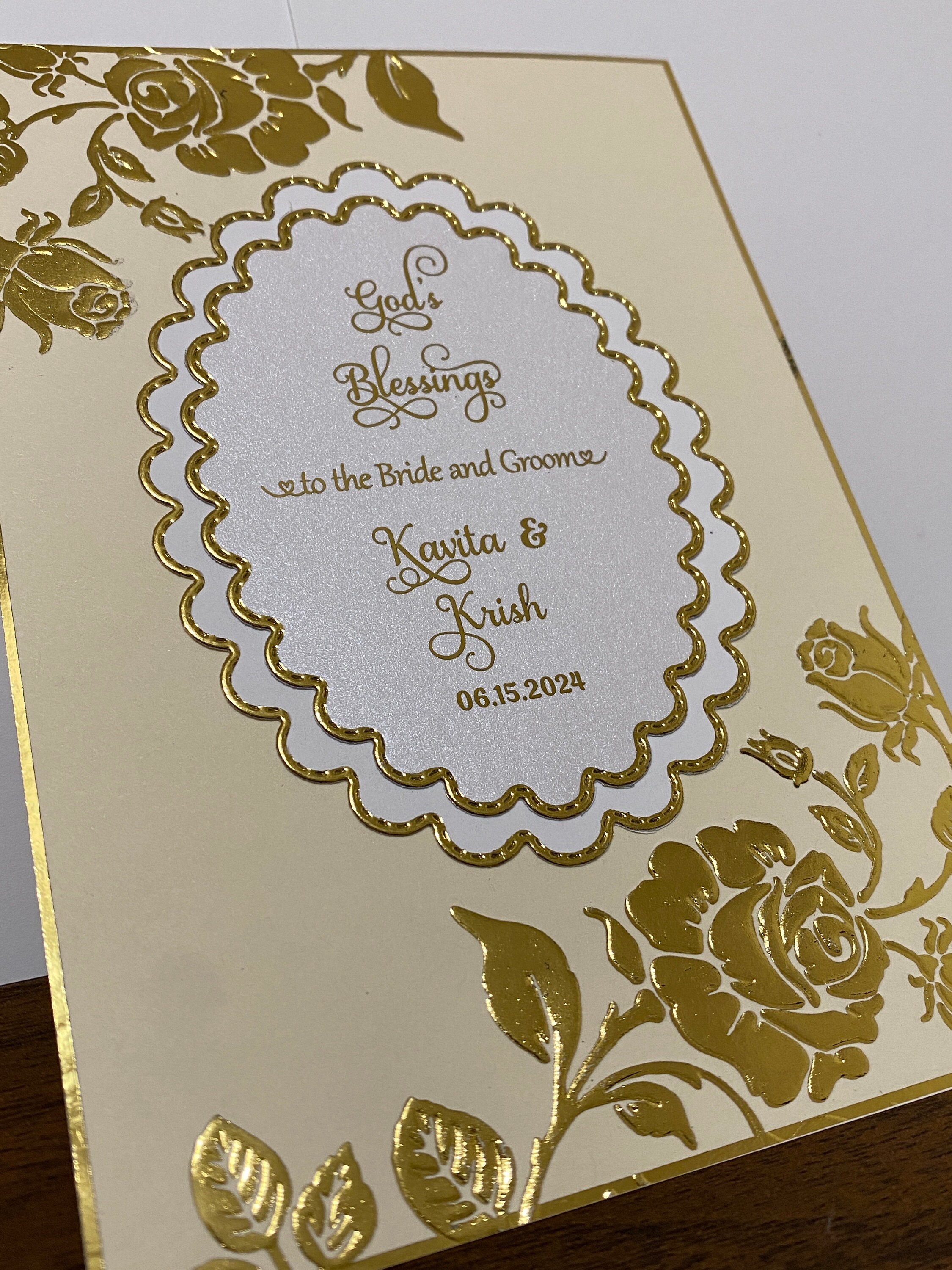 Elegant Embossed Luxury Wedding Card, Embossed Gold Rose Card ...