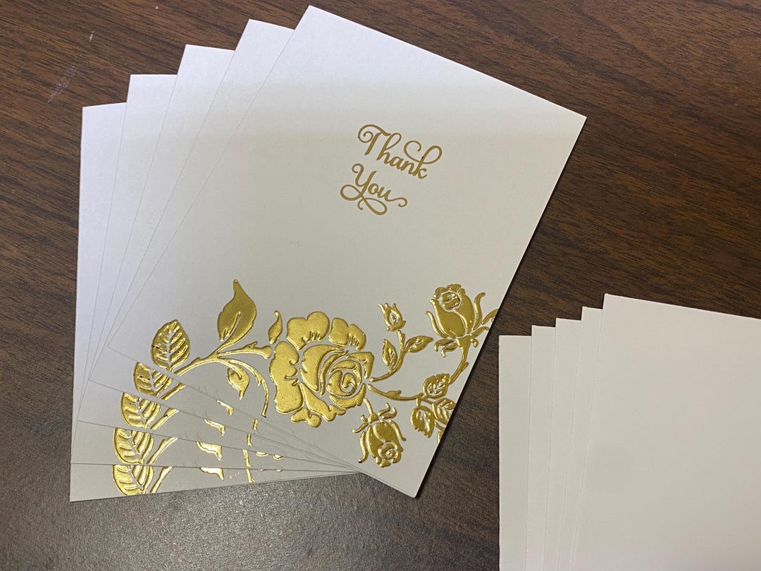 Elegant Embossed Luxury Thank You Card (pack of 5), Gold Embossed Rose ...