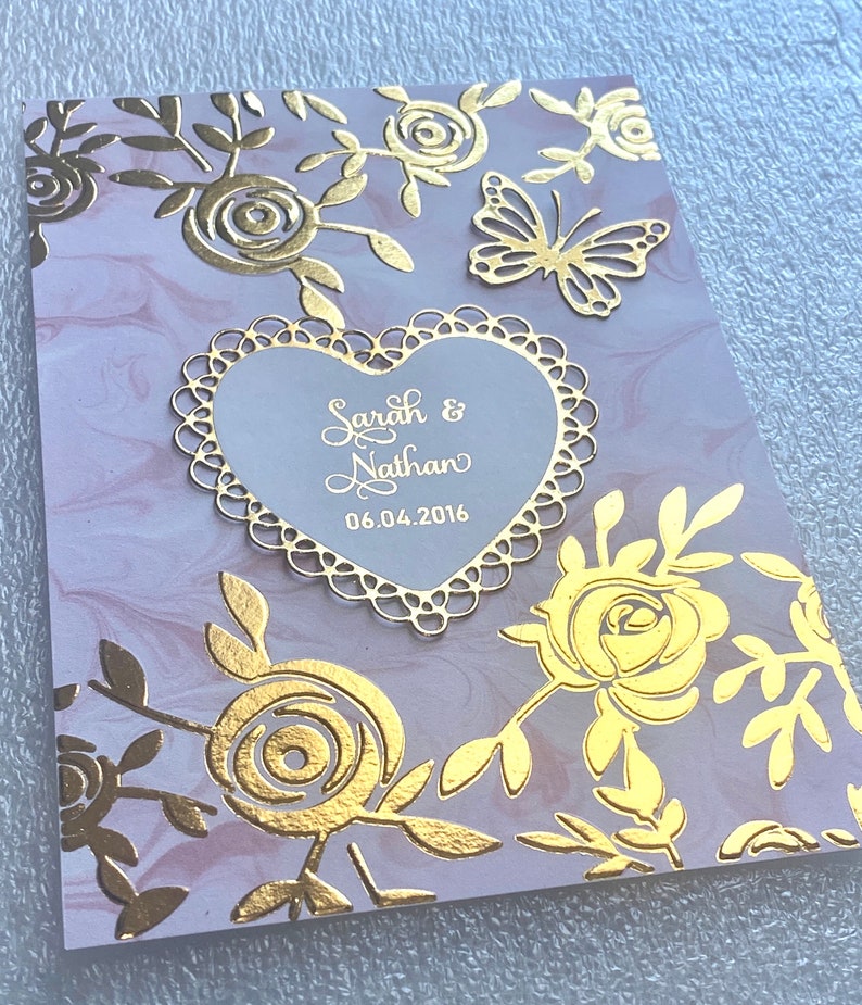 Personalized Elegant Luxury Wedding Card, Gold Embossed Rose Card ...