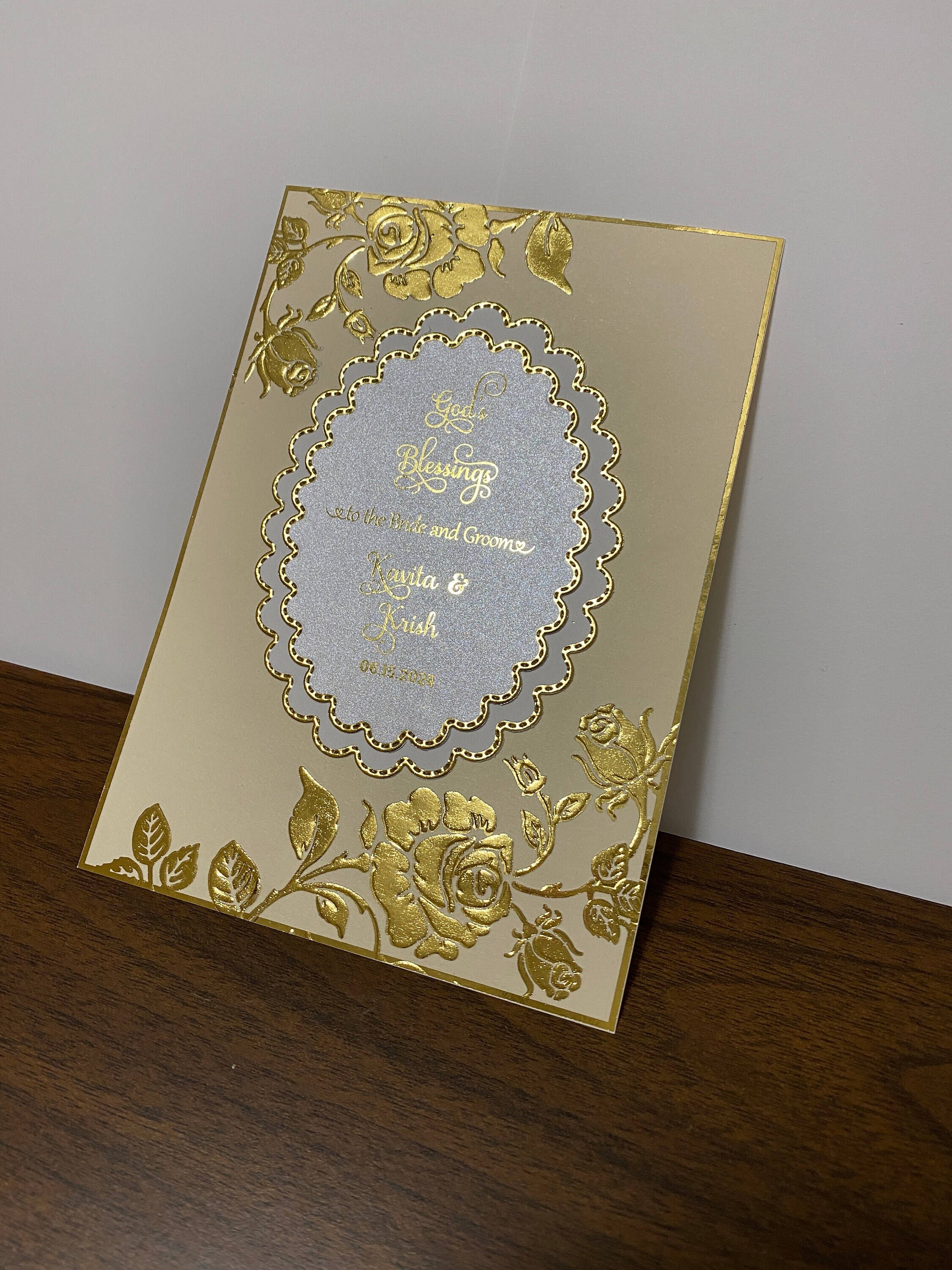 Elegant Embossed Luxury Wedding Card, Embossed Gold Rose Card ...