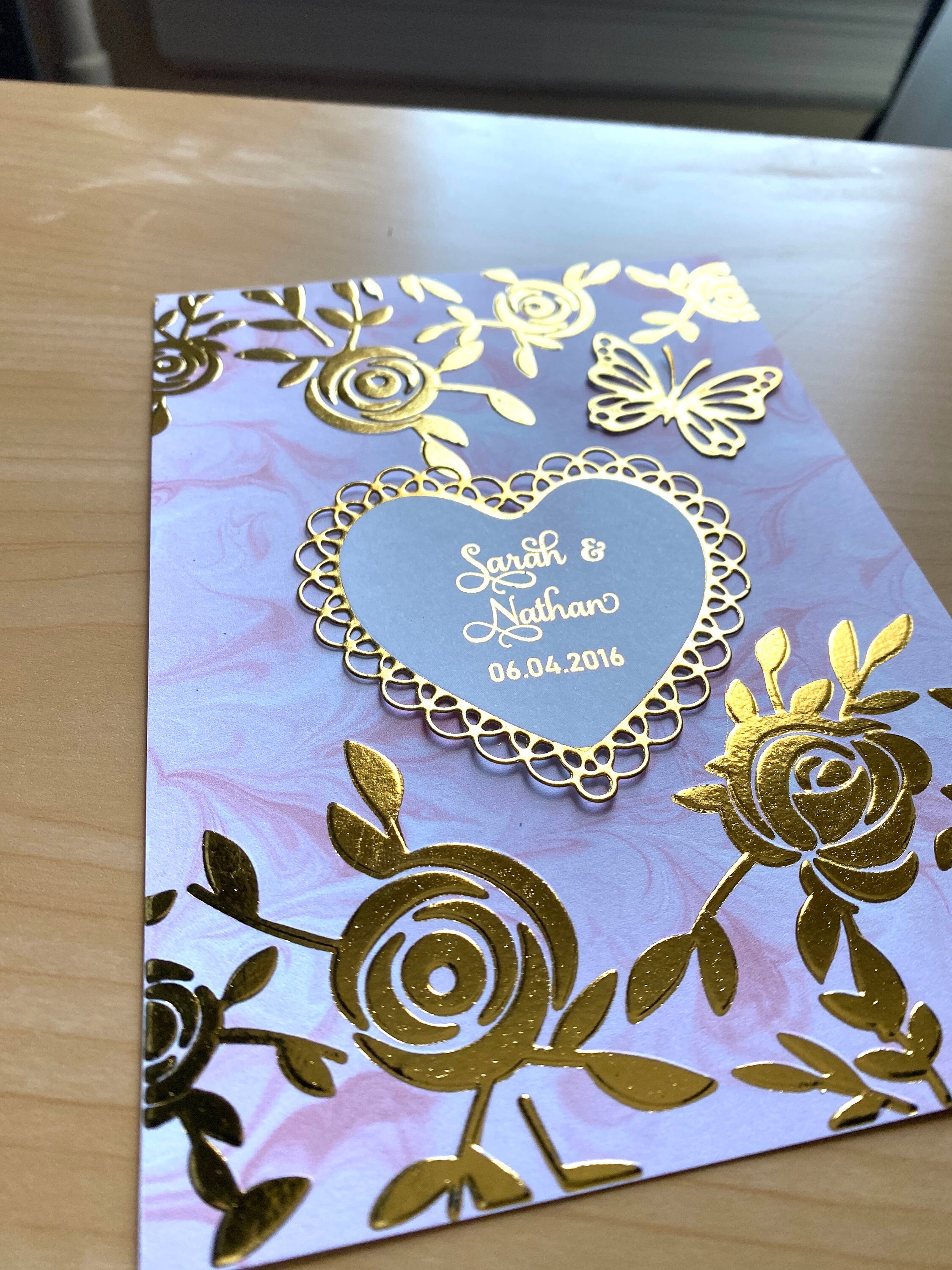 Personalized Elegant Luxury Wedding Card, Gold Embossed Rose Card ...
