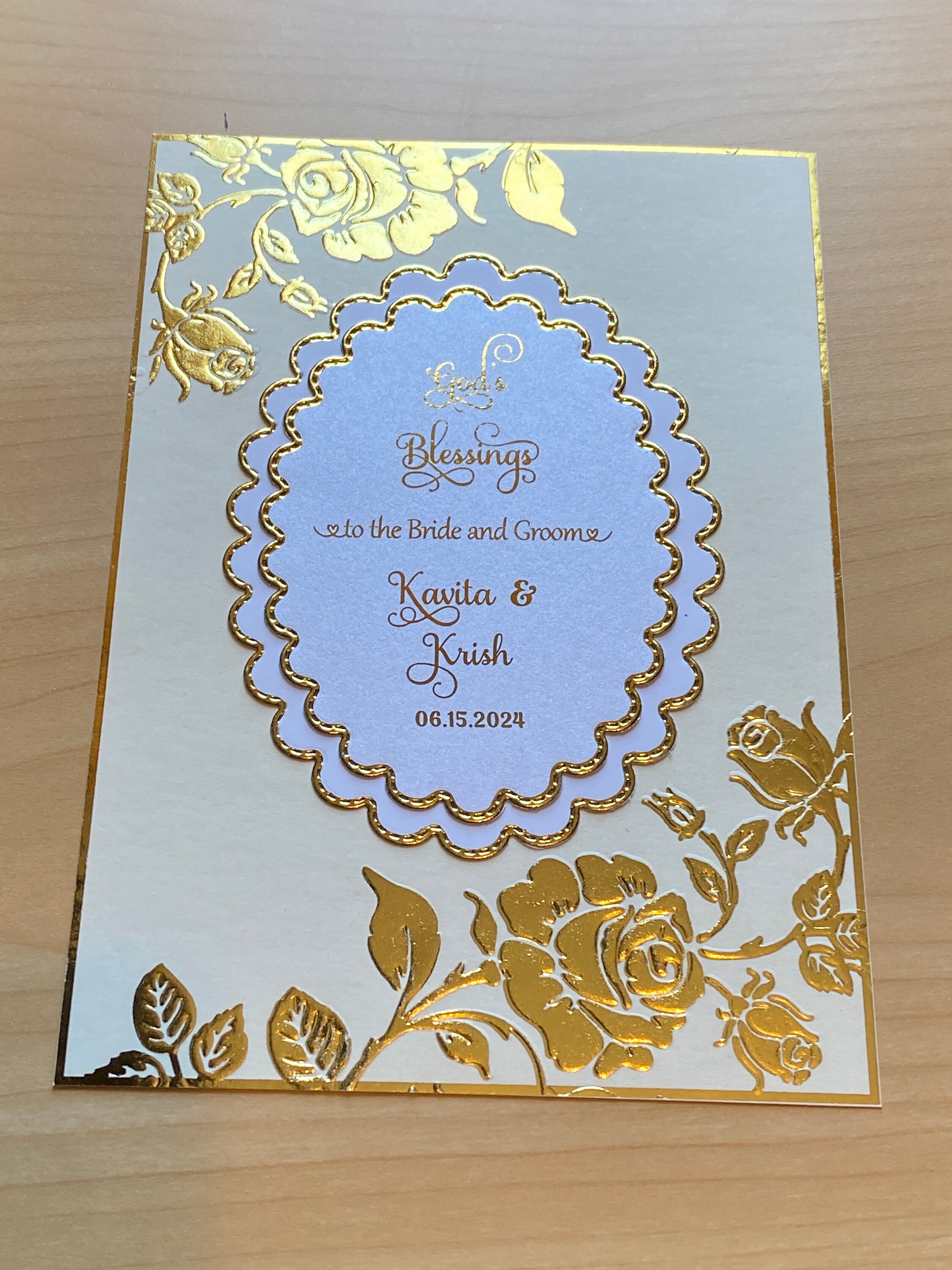 Elegant Embossed Luxury Wedding Card, Embossed Gold Rose Card ...