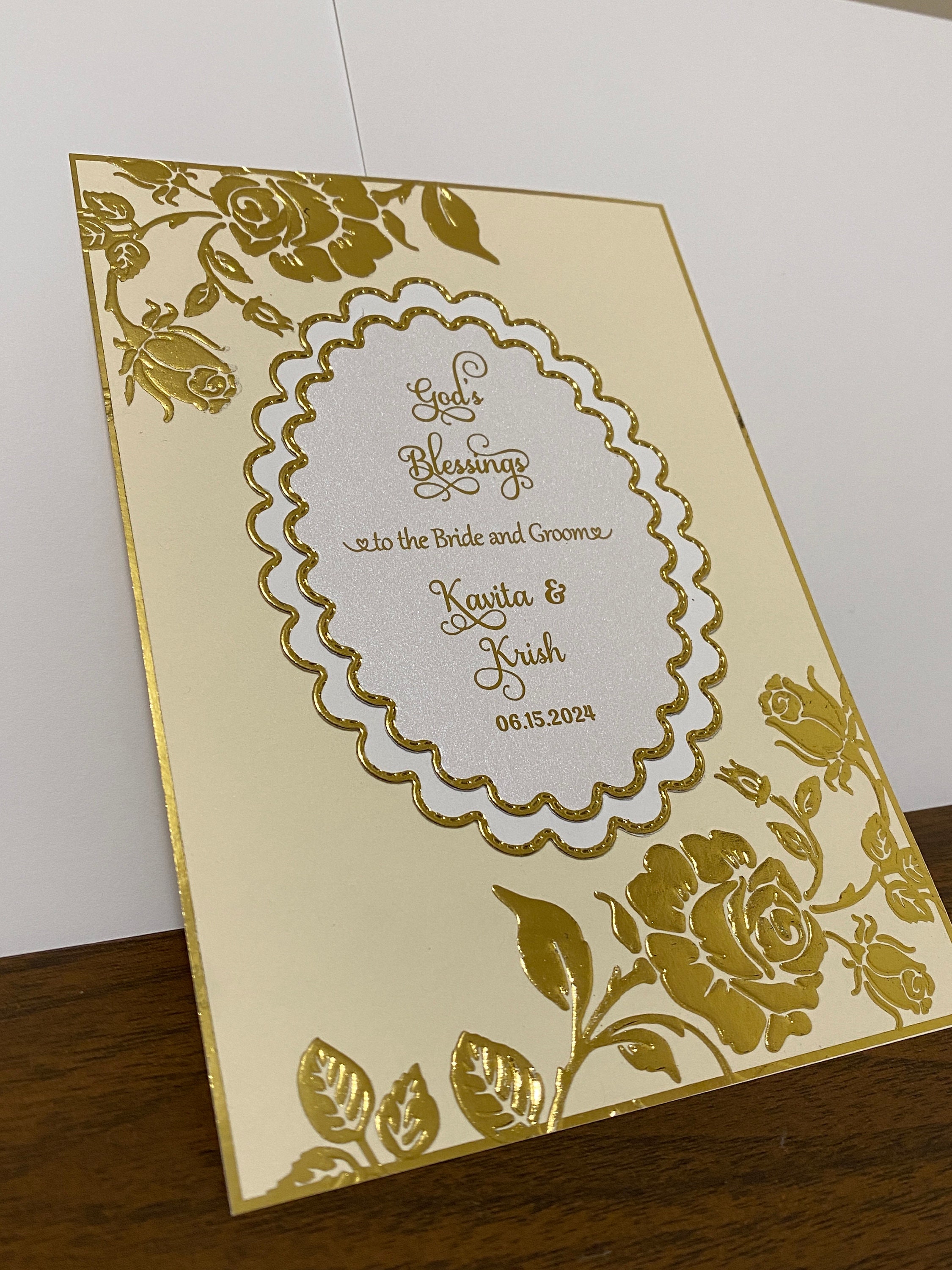 Elegant Embossed Luxury Wedding Card, Embossed Gold Rose Card ...