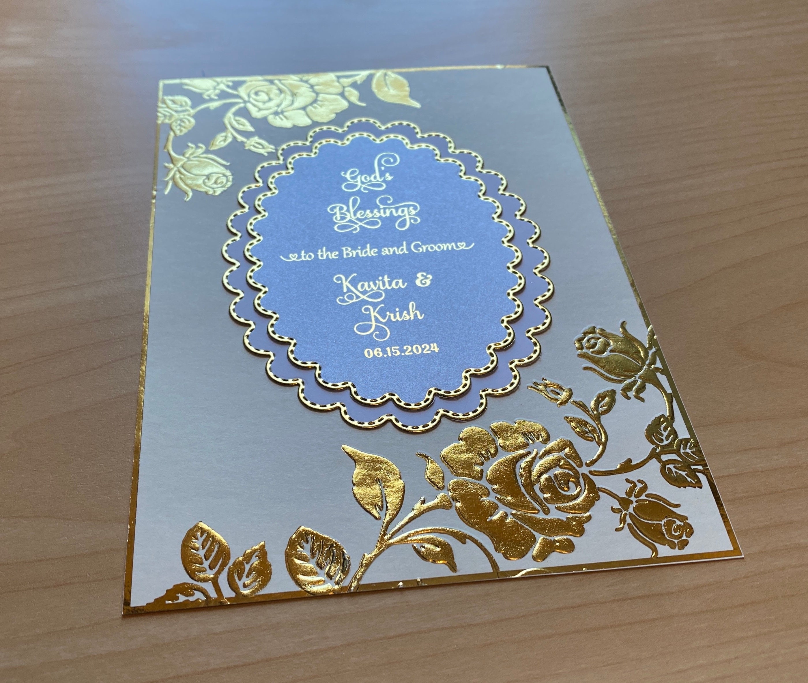 Elegant Embossed Luxury Wedding Card, Embossed Gold Rose Card ...
