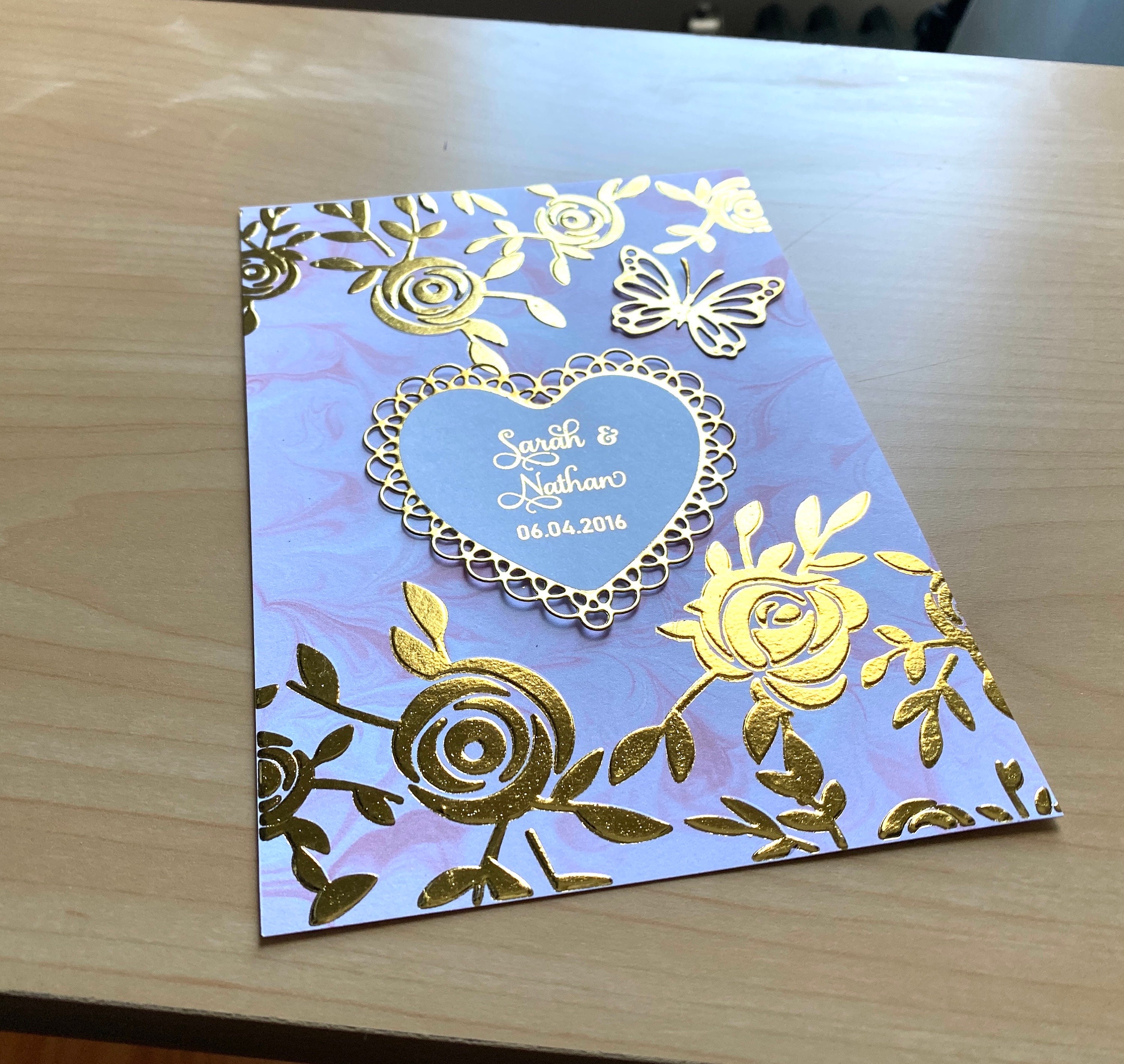 Personalized Elegant Luxury Wedding Card, Gold Embossed Rose Card ...