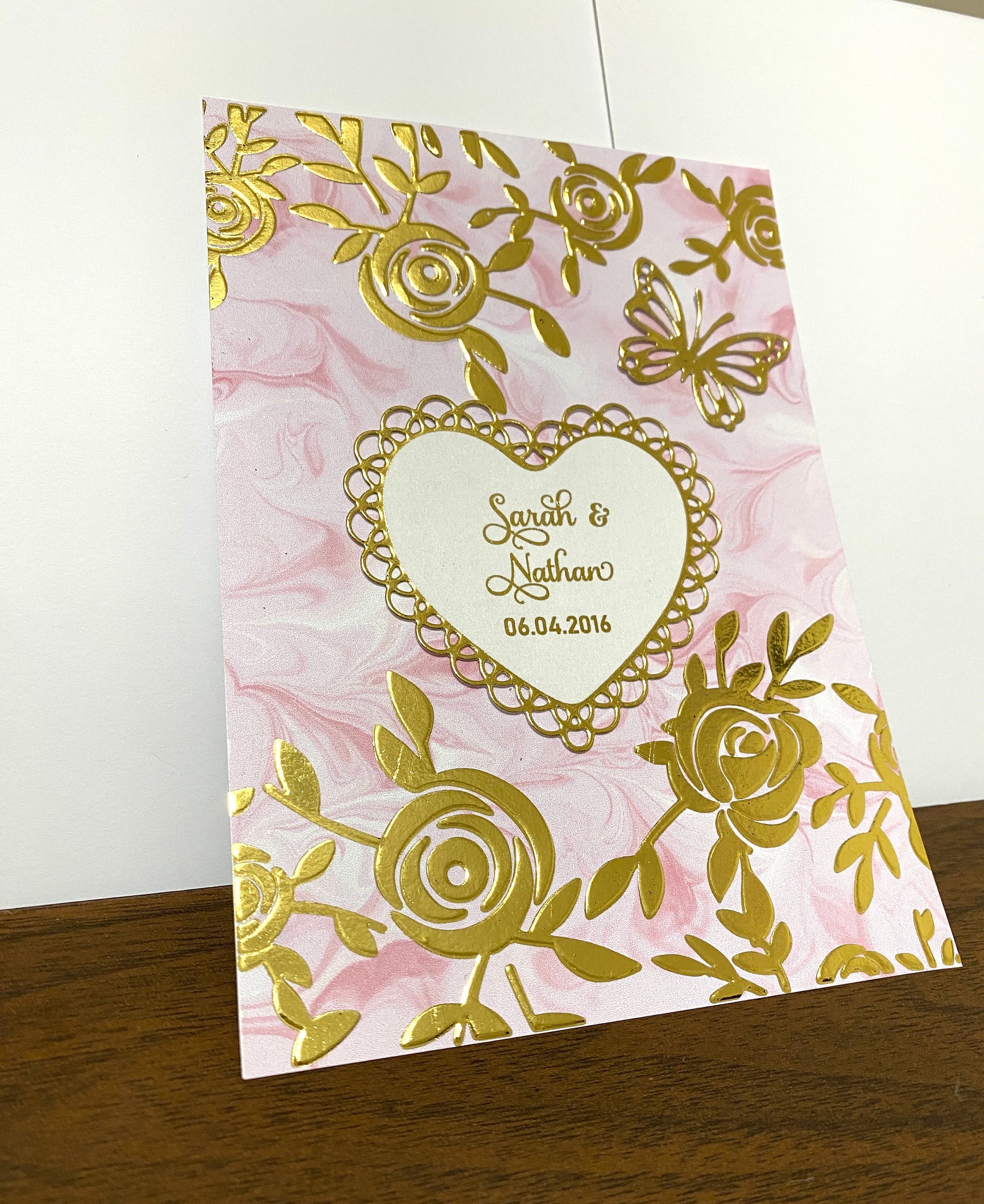 Personalized Elegant Luxury Wedding Card, Gold Embossed Rose Card ...