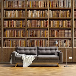 Librerie - Carta da parati rimovibile, decalcomania staccabile e adesiva, carta da parati in tessuto-non-tessuto o fondale in tessuto. Libreria, Mobiletto, Biblioteca. Dimensioni personalizzate.