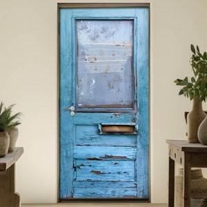 Vintage Barn Door Mural, Cover. Fridge Wrap, Old Resort City Removable Wall Decal, Self-Adhesive Decoration, Rental Design Idea.