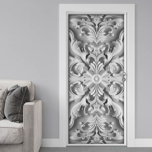 Floral Molding - Flat Mural for Door or Wall, Fridge Wrap, 3D Looking Removable Decal, Cover, Wrap, Classic Decoration, Luxery Design