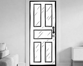 Doodle Door Mural - Hand-Drawn Sketchbook Cartoon Style Peel and Stick Wrap, Wimpy Kid Aesthetic Room Decor for Kids, Teens, Removable Vinyl