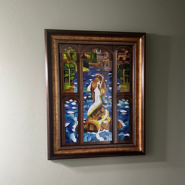 Sereia Mágica - Pôster sem Moldura. Decoração para Banheiro ou Quarto Infantil, Castelo de Magos, Impressão com Imitação de Vitral