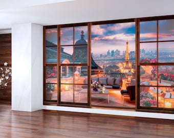 水彩画のエッフェル塔の壁紙：ロマンチックなパリの景色の壁画 - Etsy 日本