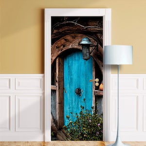 Fairy, Faerie, Elf Blue Door - Mural for Door, Wall, Fridge, Sticker, Peel Stick Cover, Self-adhesive Decal, Wrap, Cling. ALL SIZES