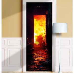 Fire, Conflagration - Mural for Door, Wall, Fridge, Sticker, Peel and Stick Cover, Self-adhesive Decal, Wrap, Cling. ALL DOOR SIZES