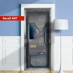 Door Mural - Spaceship Air Lock, Gateway. Decal for Window, Wall, Fridge, Sticker, Peel and Stick poster, Self-adhesive Decal, Wrap, Cling.