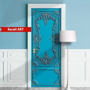 Door Mural - Blue Classic door. Decal for Window, Wall, Fridge, Sticker, Peel and Stick poster, Self-adhesive Decal, Wrap, Cling.