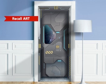 Door Mural - Spaceship Air Lock, Gateway. Decal for Window, Wall, Fridge, Sticker, Peel and Stick poster, Self-adhesive Decal, Wrap, Cling.