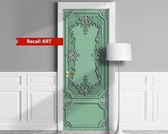 Door Mural - Green Classic door. Decal for Window, Wall, Fridge, Sticker, Peel and Stick poster, Self-adhesive Decal, Wrap, Cling.