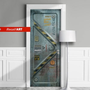 Door Mural - Bunker, Sci-Fi Armored Airlock. Removable Decal, Self-adhesive Cover, Cling, Wrap For Window, Wall, Fridge. 3D effect.