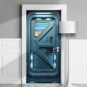 Sci Fi Door Mural - Armoured Bunker, Starship Airlock, Gateway. Decal for Window, Wall, Peel and Stick poster, Self-adhesive Wrap, Cling.