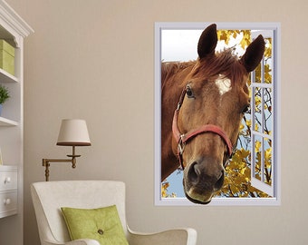 Horse looking in window - Sticker, Peel & Stick Removable Decal, Poster, Mural.