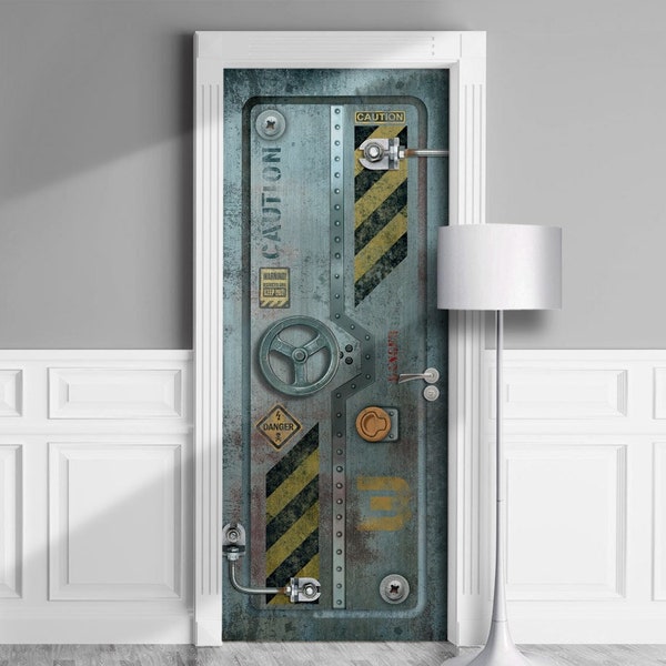 Door Mural - Bunker, Sci-Fi Armored Spaceship. Removable Decal, Self-adhesive Cover, Cling, Wrap For Window, Wall, Fridge. 3D effect.