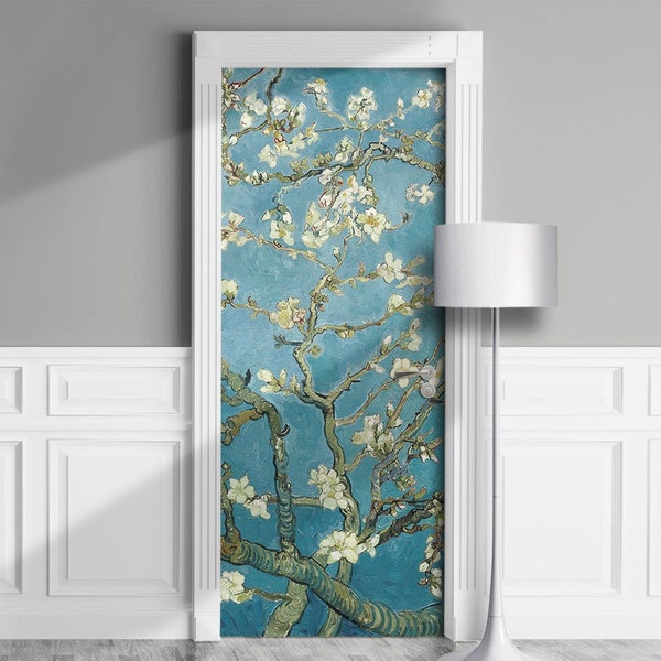 Van Gogh Almond-Tree - Door Mural,Decal for Window, Wall, Fridge, Sticker, Peel and Stick poster, Self-adhesive Decal, Wrap, Cling.