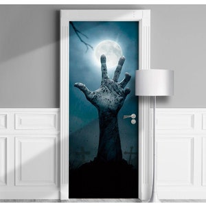 Zombie Hand - Door Mural, Removable Decal, Self-adhesive Cover, Cling, Wrap For Window, Wall, Fridge. Dead man&#39;s hand, Horror Cemetry Graves