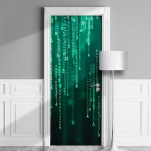 Données numériques vertes, code - Sticker mural pour porte, fenêtre, mur, réfrigérateur, autocollant, à décoller et à coller. Abstrait. SKU062