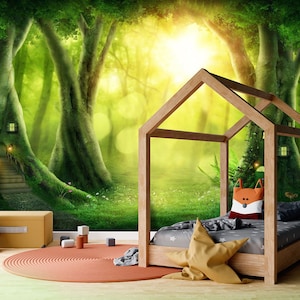 Magic Wood Houses - Adesivo murale rimovibile, decalcomania, carta da parati, arazzo, fondale. Progettazione di camerette, dimensioni personalizzate