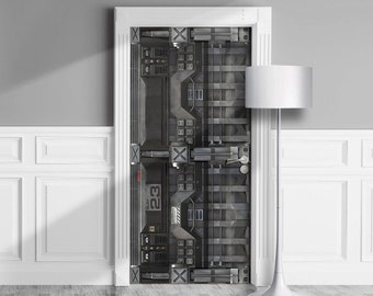 Door Mural - Armoured Bunker, Gateway. Sci Fi  Decal for Window, Wall, Fridge, Peel and Stick Spaceship Poster, Self-adhesive Wrap, Cling.