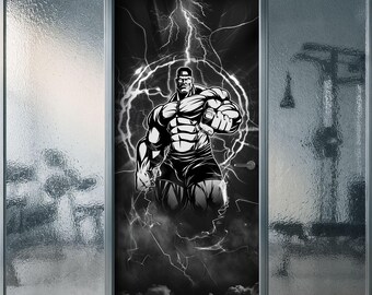 Gym Door Mural, Pump House Motivational Fitness Bodybuilding Wall Decal, Workout Room Wrap, Sports Studio Decor, Removable Peel Stick Cover