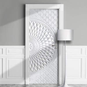 Embossed Ornament - FLAT Mural for Door, Wall, 3D Looking Removable Decal, Cover, Wrap, Classic Decor, Luxery Room. Gypsum Patterns Flowers